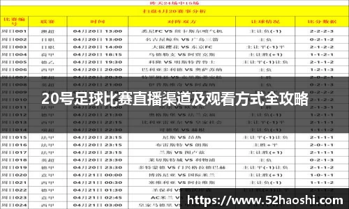 20号足球比赛直播渠道及观看方式全攻略